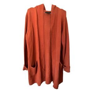 Tahari Hooded Open Front Cardigan | Size 1X | Burnt Orange | euc